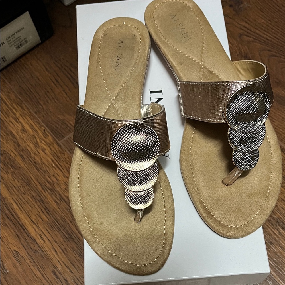 Alfani Women's Sandals in Brown with Metallic Accents